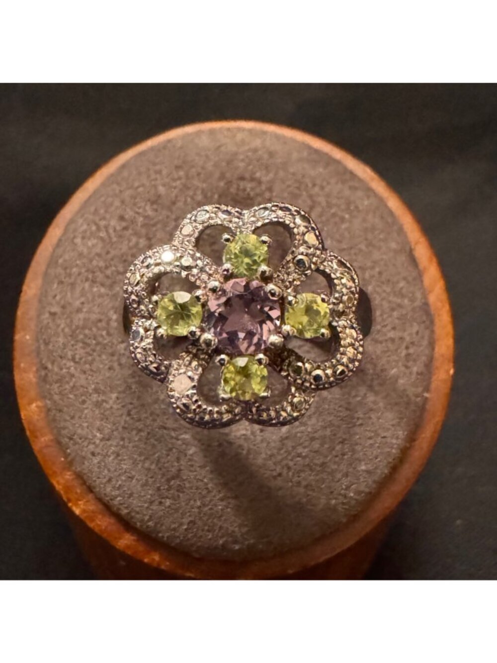 Sterling Silver 925 Amethyst Peridot Prong Set Statement Ring Size 7.75 - Picture 2 of 12